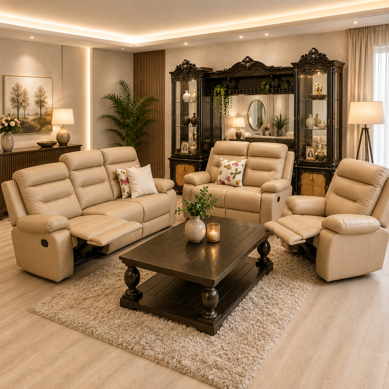 ANGELINA 3PC 3ACTION LOUNGE SUITE - MUSHROOM