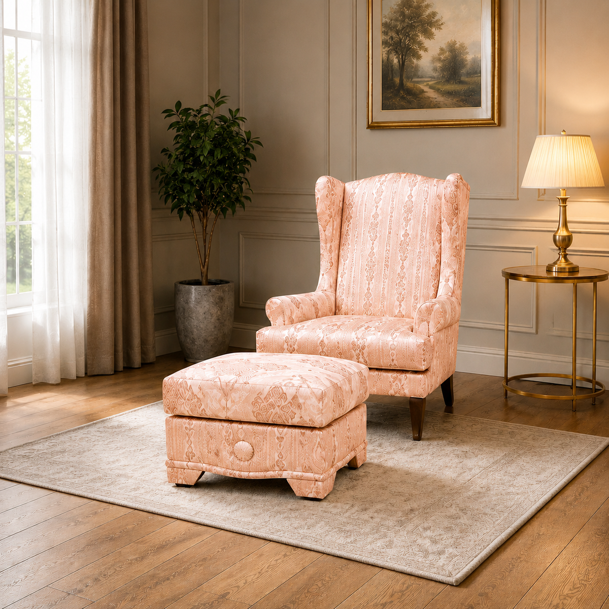 ATLANTA PEACH WINGBACK CHAIR AND OTTOMAN