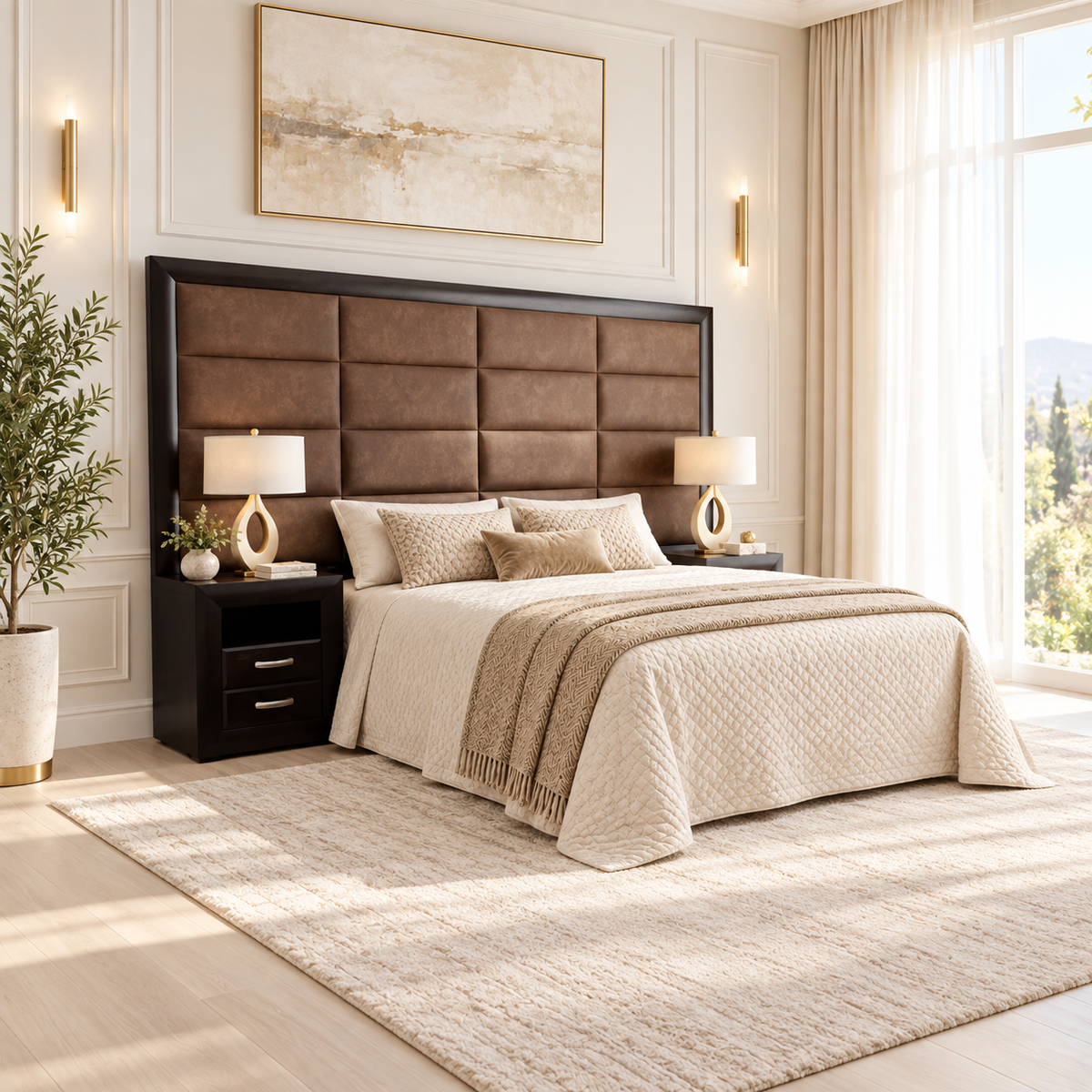 SILK 16 PANEL HEADBOARD & PEDESTALS