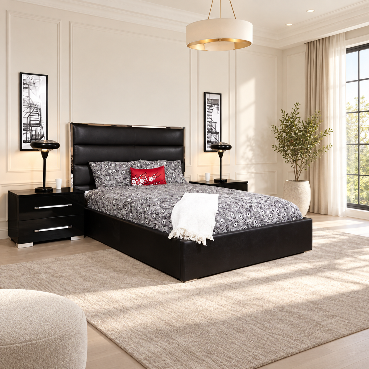 DIMORA BLACK SLIEGH BED WITH PEDESTALS