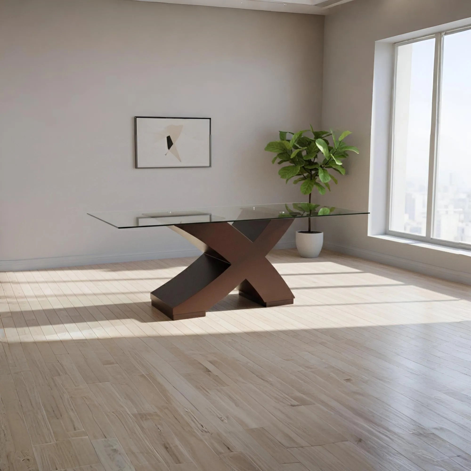 PALMA TABLE 2.1X1.1 + GLASS DARK WALNUTT