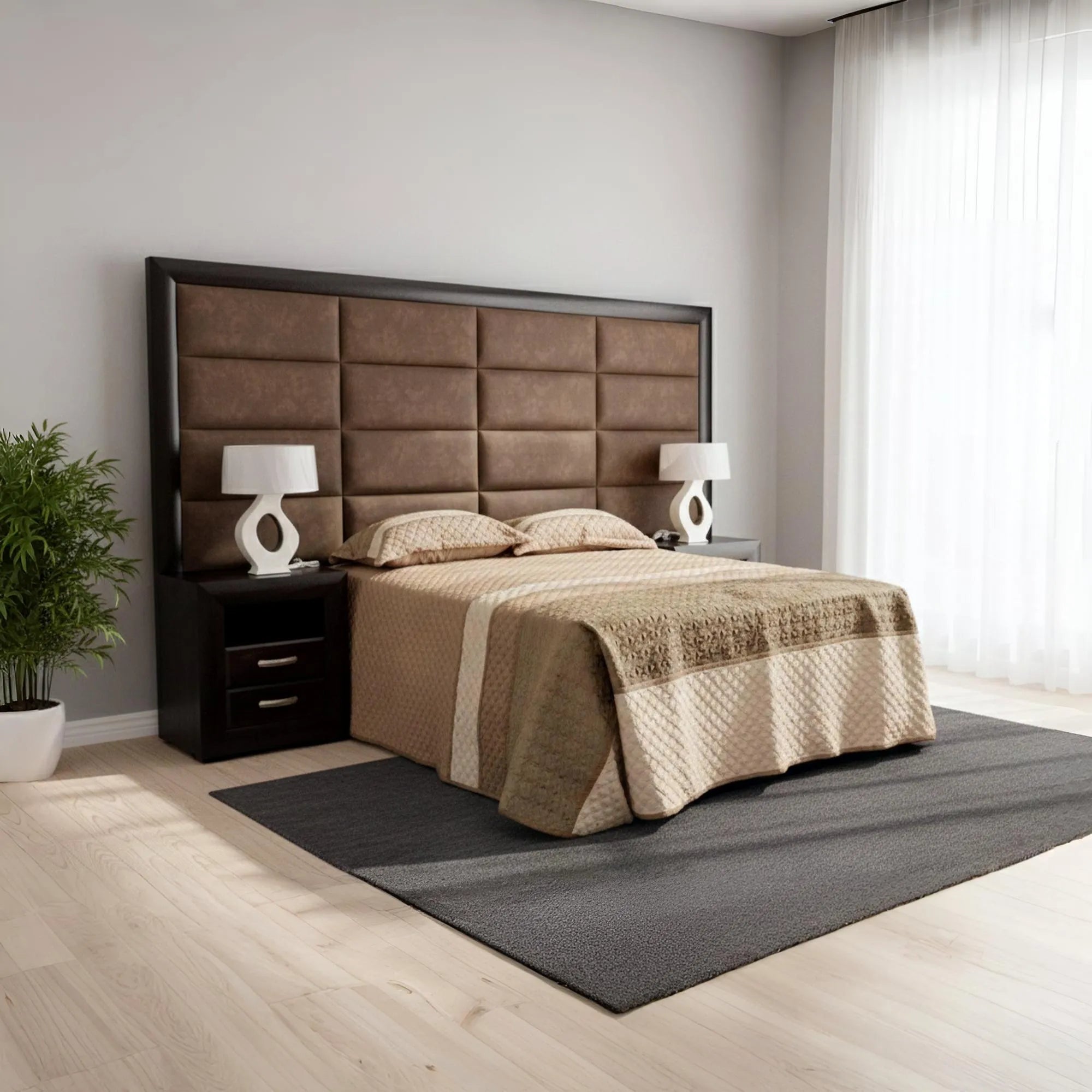 SILK 16 PANEL HEADBOARD & PEDESTALS