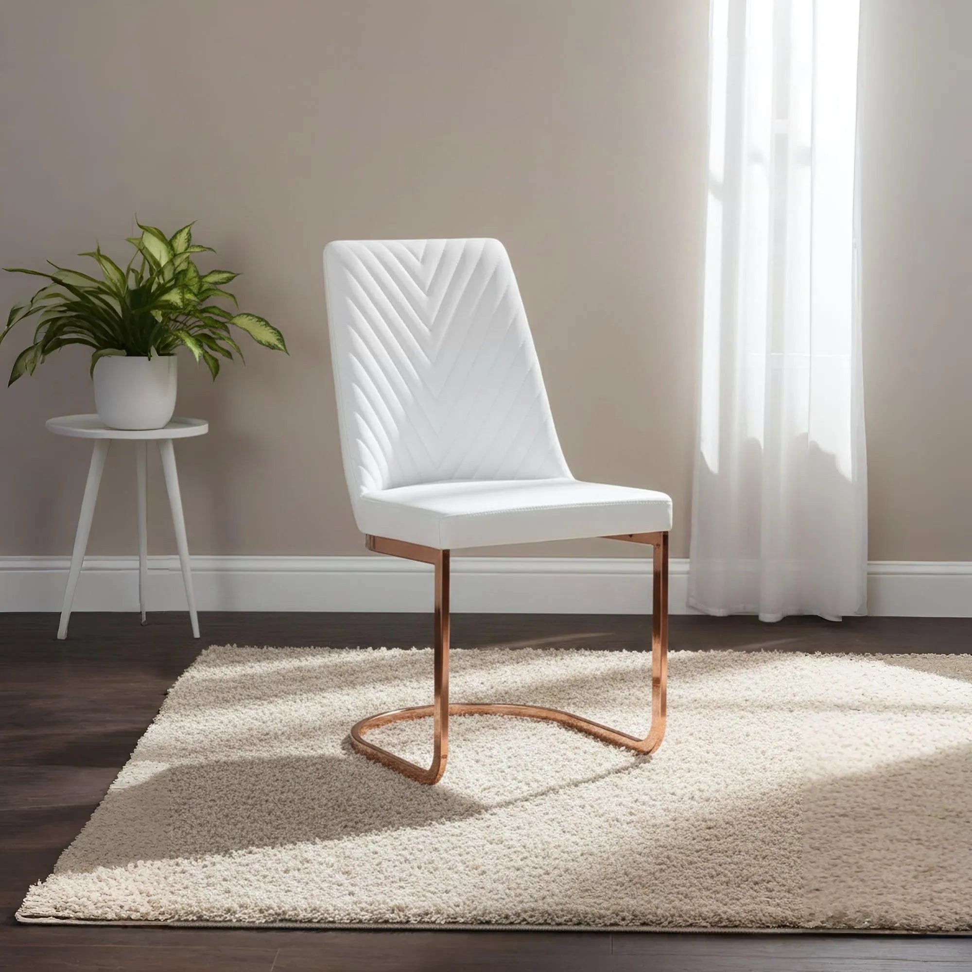 VALENTINO DINING CHAIR ROSE GOLD WITH WHITE